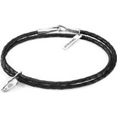 Anchor & Crew Midnight Black GUSTATORY Coffee Bean Silver and Braided Leather Bracelet