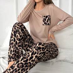 Leopard Sleepwear Shein Leopard Print Long Sleeve Pajama Set - Women's