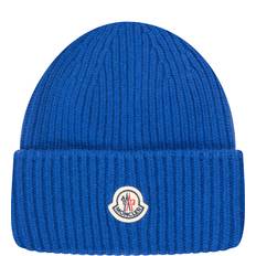 Moncler Dam Mössor Moncler Cashmere Blend Classic Logo Beanie Blue