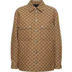 Gucci Overtøj Gucci Womens Camel Ebony Mix Monogram-patterned Padded Cotton-blend Shirt