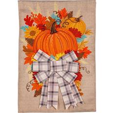 Green Flags & Accessories Evergreen Pumpkin and Bow Garden Burlap Flag