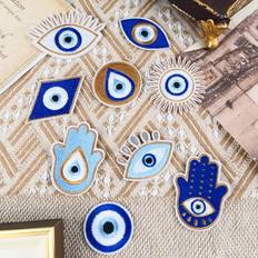 Shein 9pcs Evil Eye & Hamsa Cartoon Pattern Embroidered Patches, Iron-On/Sew-On For Diy Crafts On Clothes, Hats, Bags, Shoes, Jackets, Etc