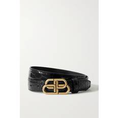Balenciaga Clothing Balenciaga BB Thin Croc Effect Leather Belt - Black