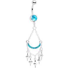 Blue - Women Piercings Body Candy Womens 14G 316L Steel Navel Ring Piercing Blue Accent Chandelier Dangle Belly Button Ring