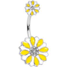 Women Piercings Body Candy Womens 14G Steel Navel Ring Piercing Aurora Accent Yellow Flower Double Mount Belly Button Ring