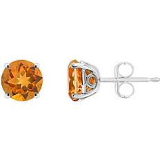 Sterling Silver Round Gemstone Stud Earrings Silver