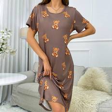 Nightgowns Shein Bear Print Short Sleeve Nightgown