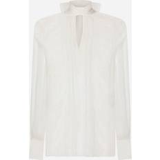 Polyamide - Women Blouses Dolce & Gabbana Lace-trimmed silk-blend blouse white