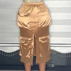 Gold Skirts Shein Women'S Workwear Pocketed Front Slit Skirt