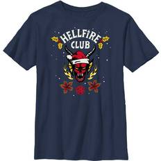 Tops Netflix Boy Stranger Things Christmas Hellfire Club Logo Graphic Tee Navy Blue