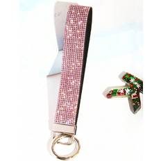 Pink Keychains Shein 1pc Diamond Decor Bling Glitter Wrist Strap With Keyring, Wristlet Keychain For Clutch And Key Holder