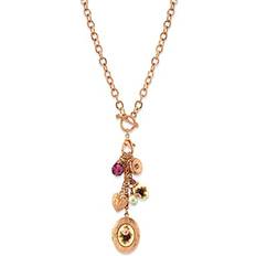 Jewelry 2028 1928 Jewelry Pink Purple Rose Crystal Heart and Locket Charm Toggle Necklace Chain