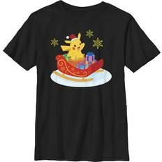 Nintendo Boy Pokemon Christmas Pikachu Sleigh Graphic Tee Black