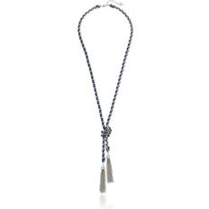 Guess Necklaces Guess Silver-Tone Woven Blue Twisted Tassel Lariat Necklace Silver Silver