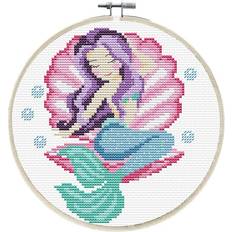 Pracht Creatives Hobby Ladybird stickset Mermaid Dreams, långt stygn-set med broderiram 15,2 cm, komplett set för en rund broderibild, hantverk för vuxna och barn från 8 år