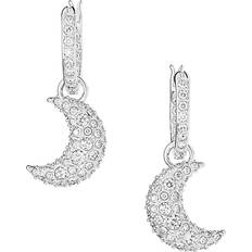 Swarovski Silver Plated Earrings Swarovski Rhodium-Plated Pave Moon Charm Hoop Earrings Silver Silver