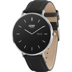 AMOLED Black Leather Strap Watch