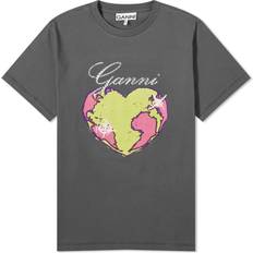 Ganni Grey Relaxed Heart T-shirt - Volcanic Ash