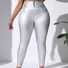 Polyamide Jeans Shein Plus Ultra High Waisted Skinny Pu Leather Jeans, Sexy For Party, Thanksgiving, Christmas