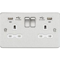 Knightsbridge FPR9904NBCW Flat Plate Twin Socket with Dual USB 2.4A 230 V, Brushed Chrome