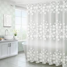 PVC Shower Curtains Shein 1pc PEVA Bathroom Shower Curtain Liner, Whtie Flower Bath Shower Curtain, Mildew Resistant, Waterproof, PEVA Shower Liner