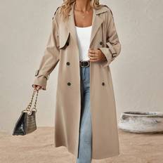 Stretch - Women Coats Shein Raglan Sleeve Double Breasted Belted Trench Coat