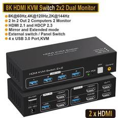 YINGHUA 1pc 2x2 HDMI DP KVM switch 4K 120Hz Dual Monitor Extended Display 8K USB KVM Switcher 2 in 2 out for 2 Computers 2 MonitorsEU Power Plug ZY-ASW221