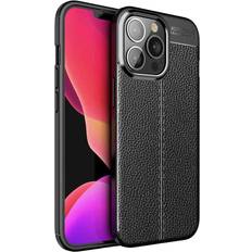 Cadorabo TPU Cover Kunstleder Struktur iPhone 13 Pro Smartphone Hülle, Schwarz