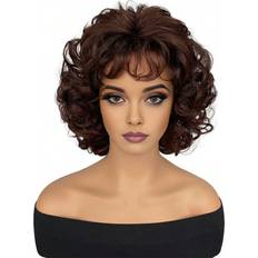 Shein Women'S Synthetic Wig Brown Short Curly Hair With Bangs Suitable For Daily Wear