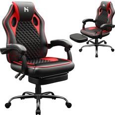 HLDIRECT HLDIRECT Gaming Chair, Ergonomic Gaming Chairs for Adults, Video Game Chair with Footrest, Gamer Computer Chair with Headrest and Lumbar Support, Swivel PU Leather Office Chair, Black & Red