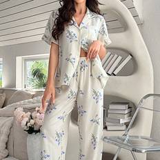 Shein Underkläder Shein Floral Print Ruffled Short-Sleeved Shirt And Trousers Pajama Set