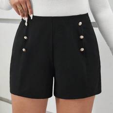 Shein Byxor & Shorts Shein Plus Mid Waist Fake Button Shorts