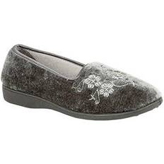 Jenny Embroidered Slippers Grey