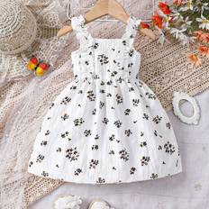 Beige Dresses Shein Baby Girl Ditsy Floral Print Ruffle Trim Dress