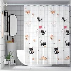 Shein 1pc Peva Printed Cat Pattern Shower Curtain For Bathroom, With Hooks