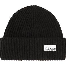 Ganni S Huer Ganni Structured Rib Beanie Black Melange