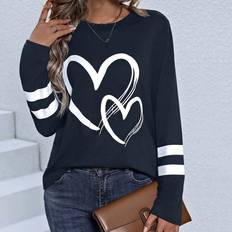 Shein Women T-shirts Shein Women'S Love Heart & Stripe Print Long Sleeve T-Shirt