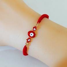 Shein Women Jewelry Shein 1pc Evil Eye Hamsa Hand Beaded Bracelet, Red Braid Rope & Eye Detail Handmade Adjustable Woven Wristband, Suitable For Women'S Daily Wear