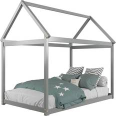 Kid's Room Costway Twin House Bed Wood Frame with Roof for Toddler No Box Spring Gray