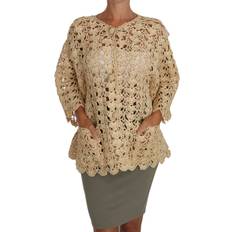 Dolce & Gabbana Woman Cardigans Dolce & Gabbana Beige Cardigan Crochet Knitted Raffia Sweater IT40