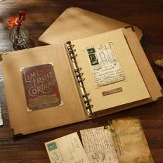 Shein Vintage Loose-Leaf Notebook In A4/A5/A6/B5 Size, Simple Blank Kraft Paper Cover Wrap With Metal Protection, Student Diary