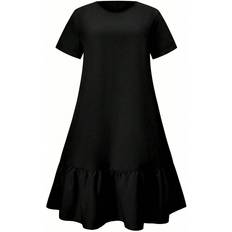 Shein Essnce Plus Size Women's Plain Asymmetric Hem Midi Dress