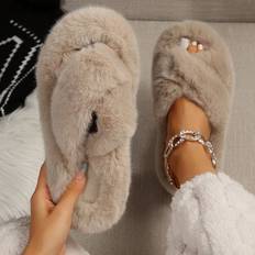 Dam - Gröna Innetofflor Shein Women'S Fashionable Thick Heel Plush Slippers With Non-Slip Sole For Outdoors And Indoors Use, Autumn/Winter 2023 New Arrival