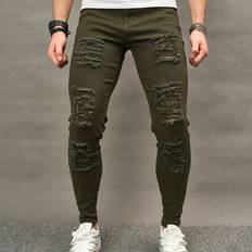 Green - Men Jeans Shein Men'S Slim Fit Distressed Jeans