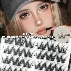 Makeup Shein 72 Clusters 3d Cartoon Design Fluffy Long Thick Natural Fairy 10-14mm W-Type False Eyelashes, Reusable