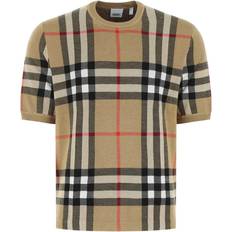 Wool T-shirts Burberry Check Jacquard Male - Cream-Coloured