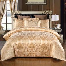 Shein 3pcs Jacquard Satin Bedding Set Duvet Cover Gold