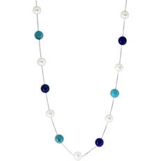 Gray - Women Necklaces Effy Sterling Silver Turquoise, Lapis & Freshwater Pearl Station Necklace