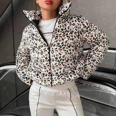 Leopard Kappor & Rockar Shein Leopard Print Zip Up Puffer Coat