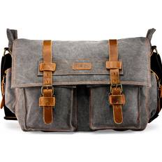 Gearonic TM Gearonic Tm Men S Vintage Canvas and Leather Satchel School Military Shoulder Bag Messenger Large 17 Slate